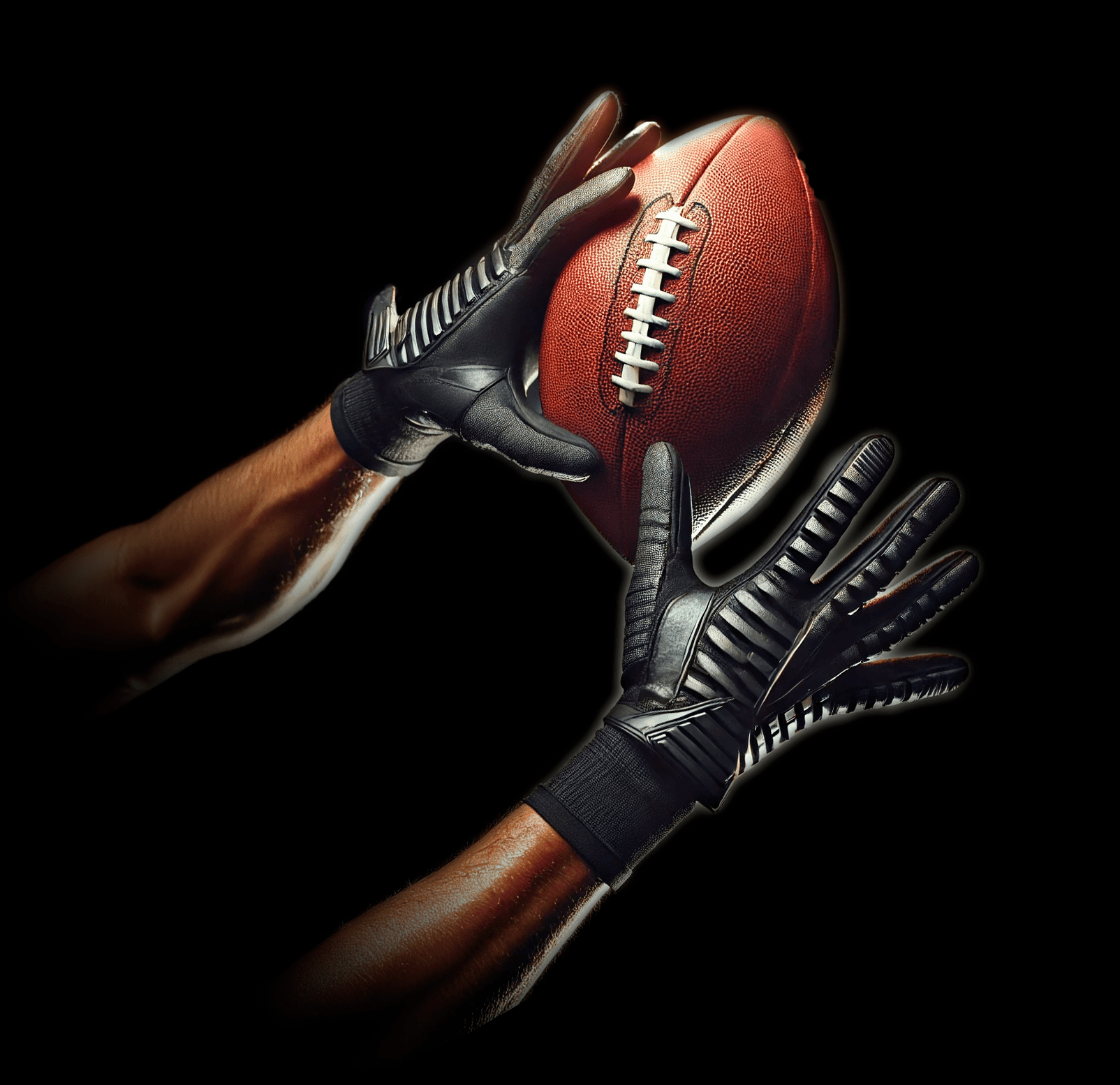 Hands catching an American football